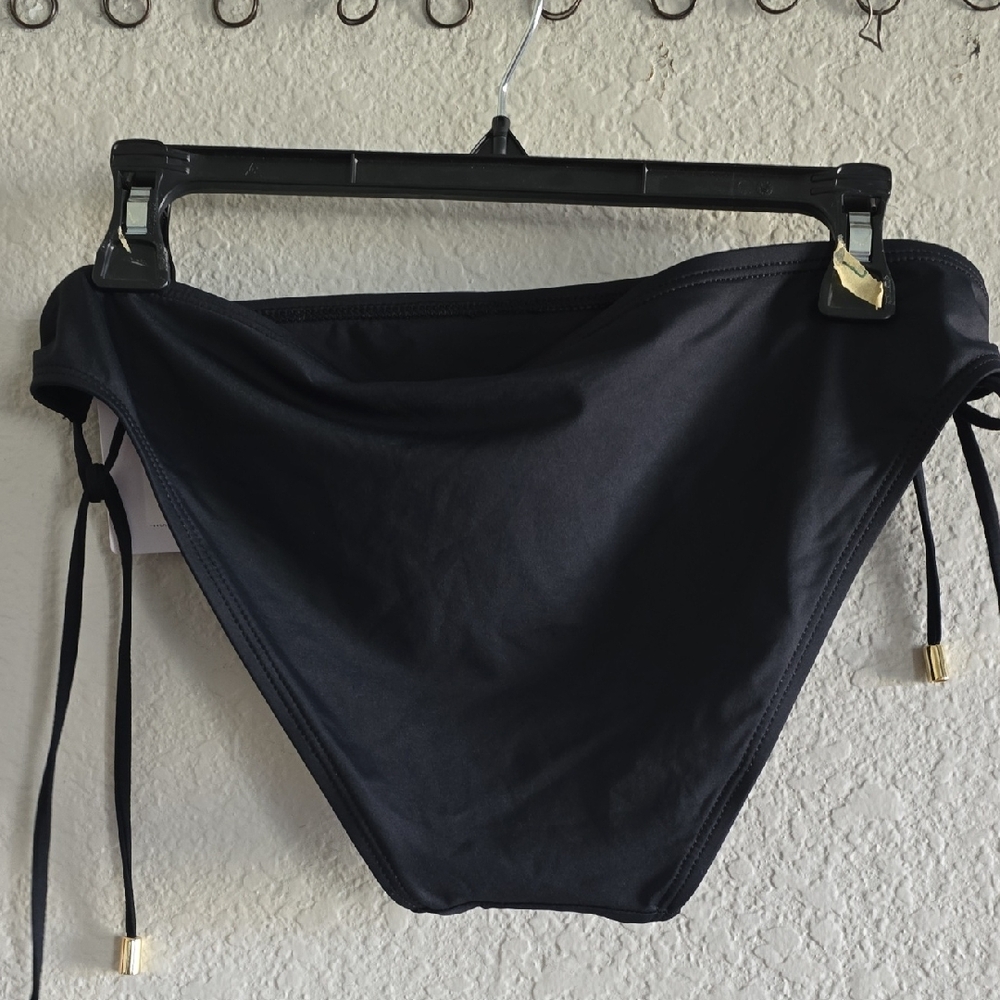 La Blanca Black Side-Tie Bikini Bottoms with Gold-Tone Tips - Picture 2 of 6
